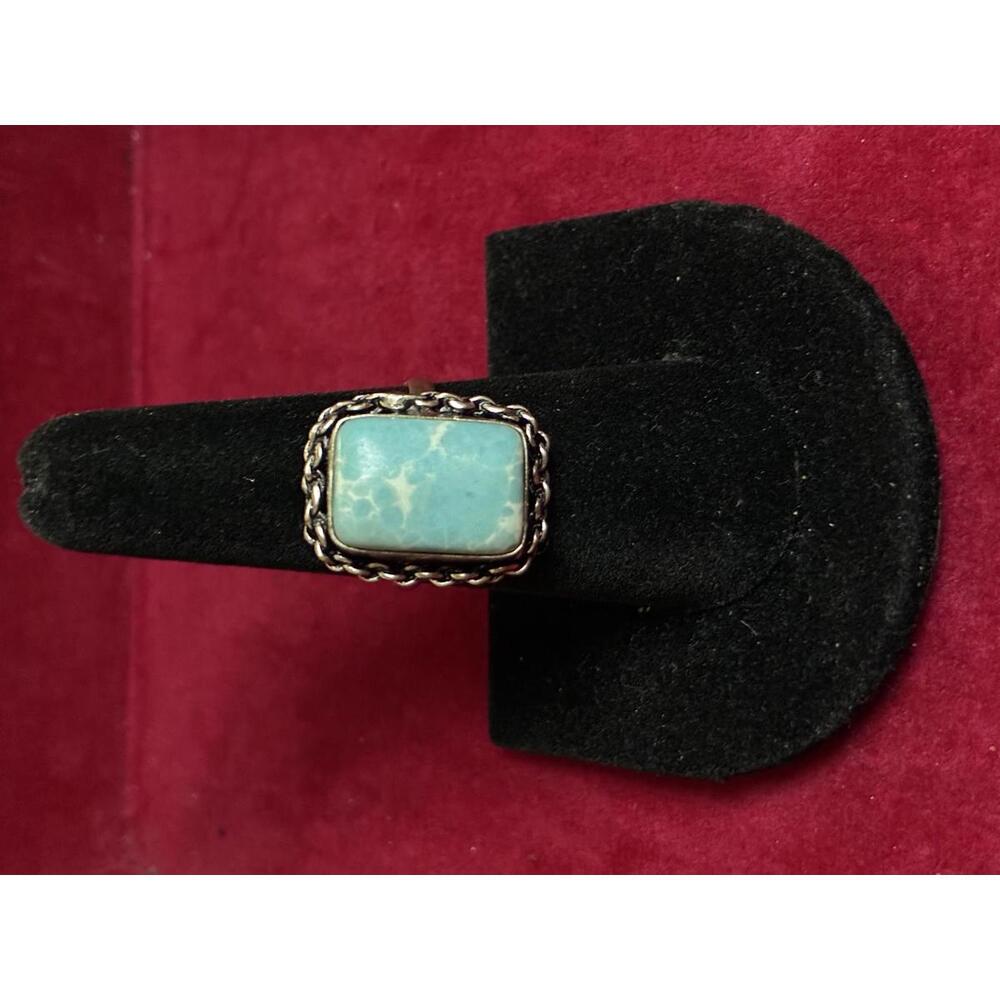 Rectangular Larimar Gemstone Silver Plated Ring S… - image 1